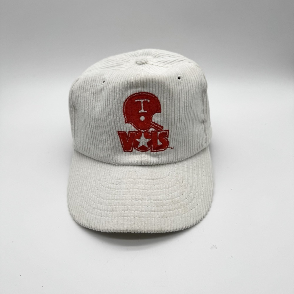 Vtg 80s Tennessee Vols Corduroy Snapback Hat NCAA University Football White USA